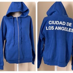 New Unisex spirit jersey heavyweight hooded zip up Los Angeles Sweatshirt Sz L